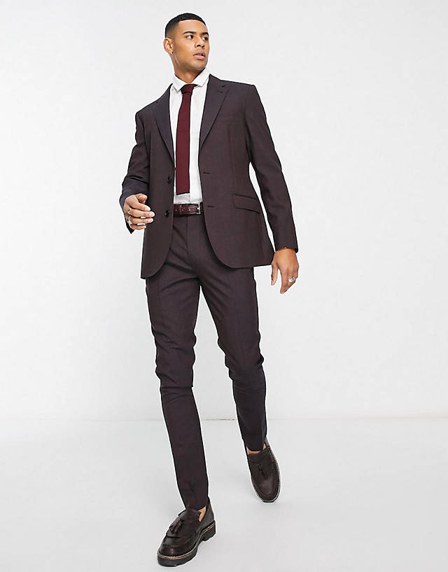 Noak - wool-rich skinny suit in plum