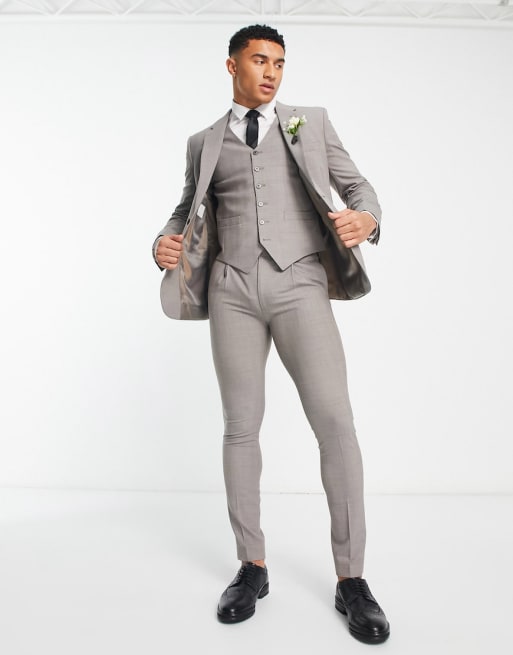 Noak wool-rich skinny suit in stone | ASOS