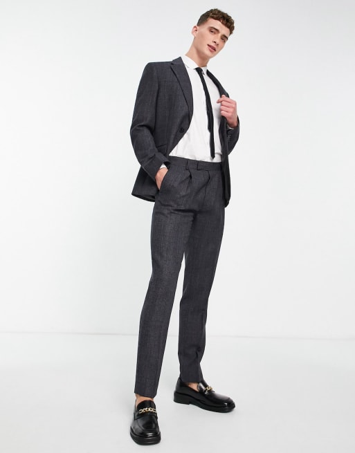 Noak wool rich slim suit in textured grey ASOS