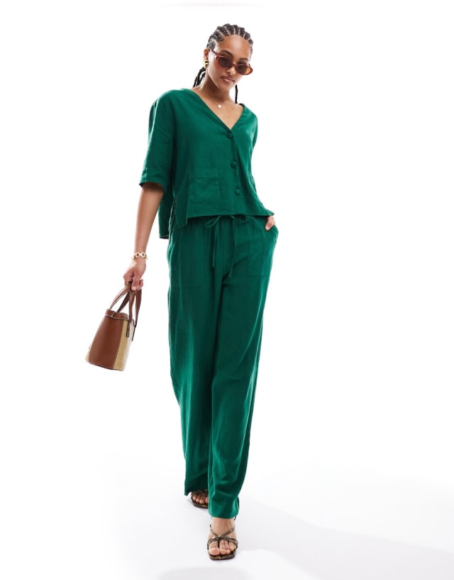 Nobody's Child - shona linen shirt and trousers co-ord in green