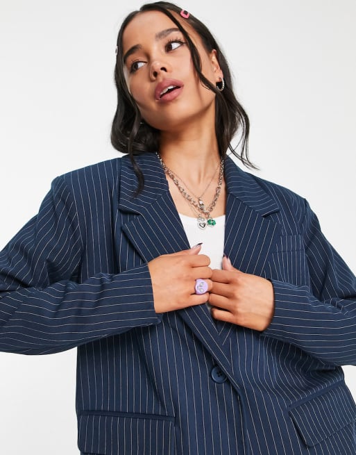 Noisy May - Co-ord set in marineblauw met krijtstreep
