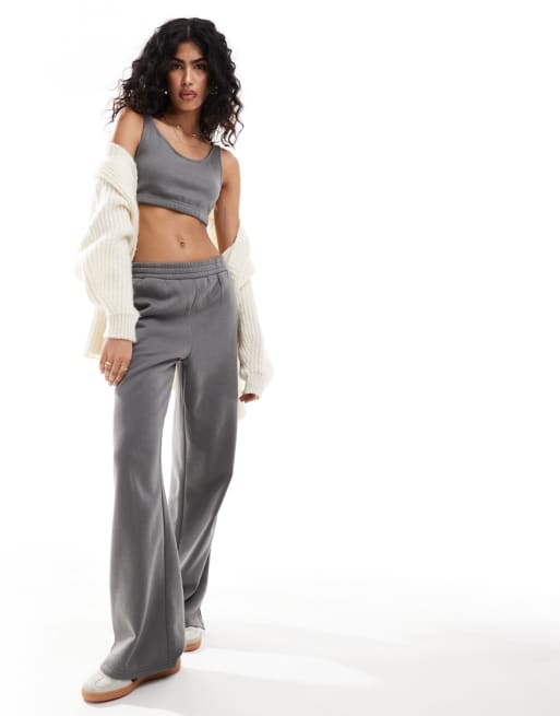 Noisy May - Co-ord set met crop top en joggingbroek met wijde pijpen in antraciet grijs