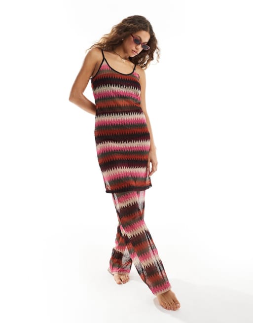 Noisy May - Co-ord set met gehaakte strandtuniek en broek met strepen in roze