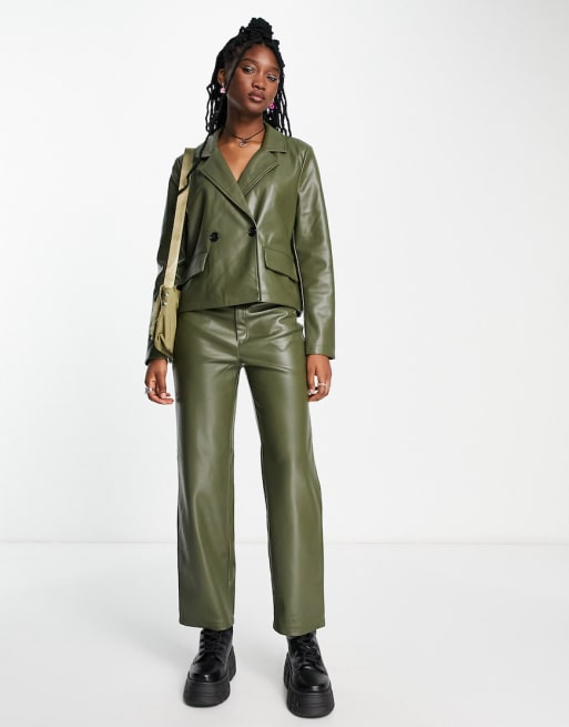 Noisy May - Cropped blazer en broek met rechte pijpen in kaki