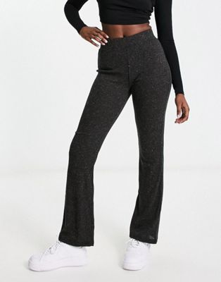 Noisy May cropped top and flared trousers in charcoal grey marl
