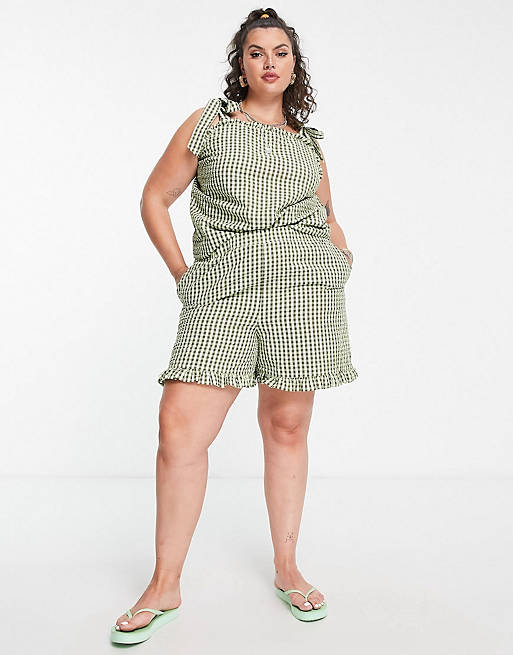Noisy May Curve cami and shorts set in gingham