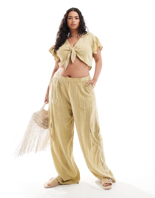 Noisy May Curve linen mix set in yellow stripe