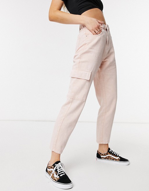 Noisy May oversized denim shirt co-ord in washed pink