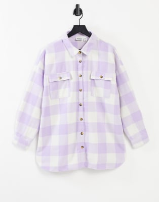 Noisy May mini skirt & shacket co-ord in lilac check print