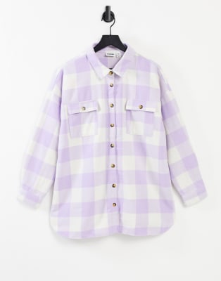 Noisy May mini skirt & shacket set in lilac check print