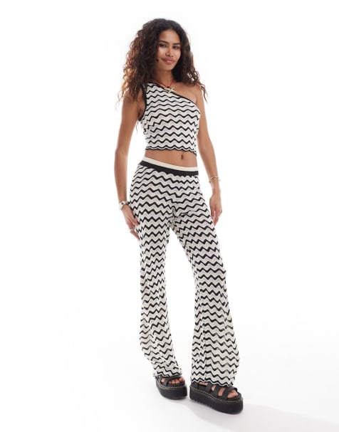 Noisy May open knit co-ord in black & white wave - view 1