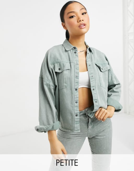 Noisy May Petite denim shirt co ord in acid wash grey