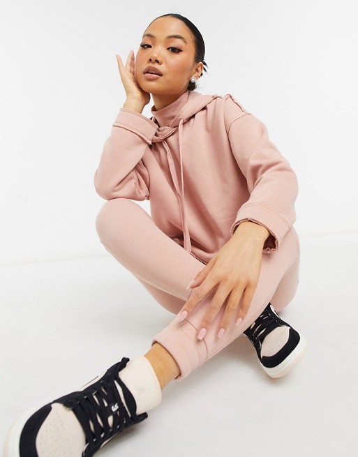 Noisy May Petite hoodie with high neck co-ord in pink
