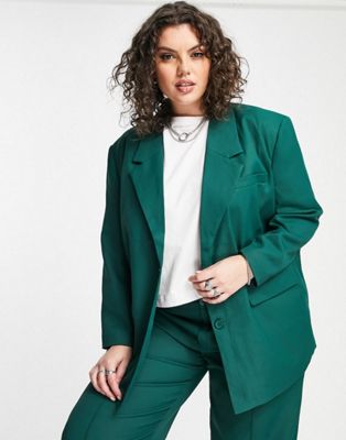 Noisy May tailored blazer and wide leg trouser co-ord in dark green