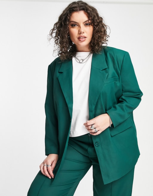 Noisy May tailored blazer and wide leg trouser co-ord in dark green | ASOS