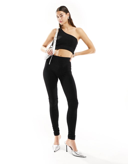 Noisy May top and leggings set in black glitter