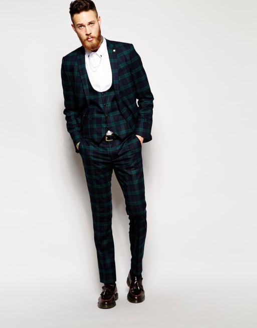 Noose & Monkey Green Tartan Suit In Super Skinny Fit