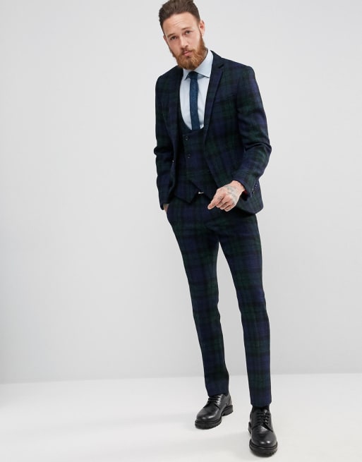 Noose & Monkey Harris Tweed Super Skinny Suit In Tartan In Navy | ASOS