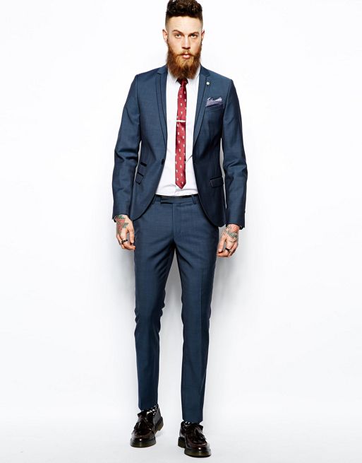 Noose & Monkey Skinny Blue Suit With Contrast Piping | ASOS