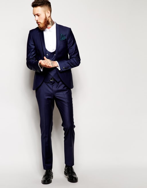 Noose & Monkey Suit With Shawl Lapel In Skinny Fit Blue | ASOS