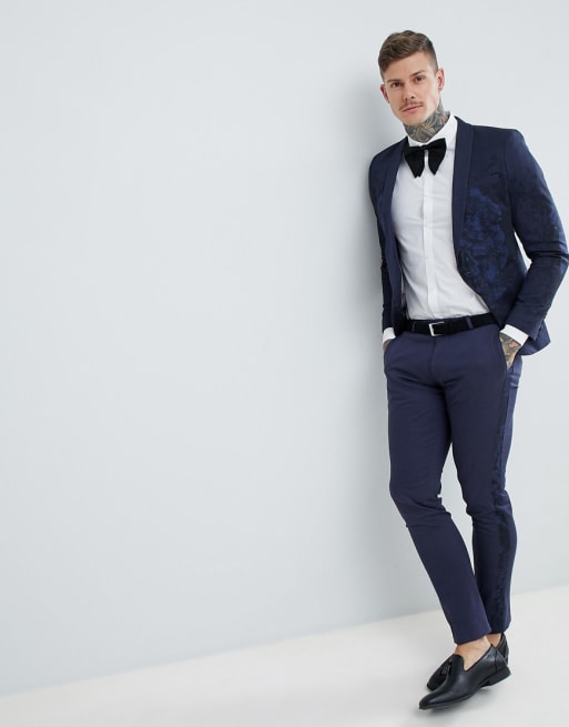 Noose & Monkey Super Skinny Suit In tonal print with side Stripe