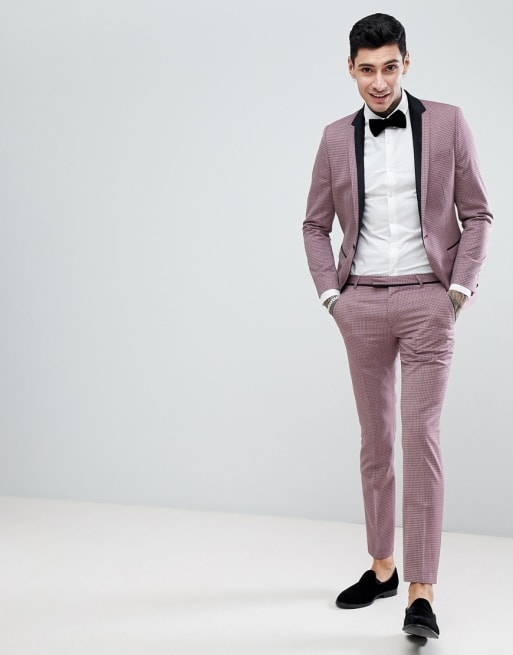  Noose & Monkey Super Skinny Tuxedo Suit With Geometric Jacquard