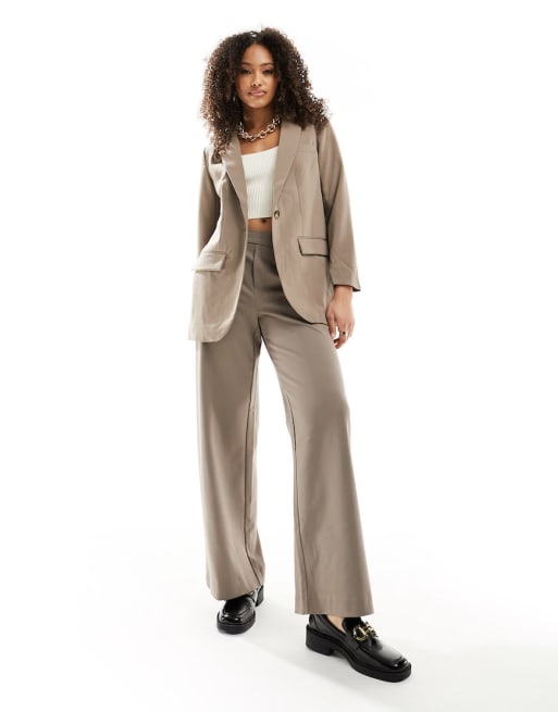 Object - Co-ord set van elegante blazer en broek met wijde pijpen in taupe