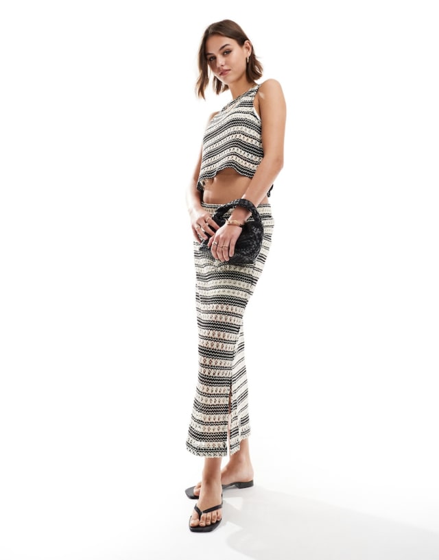 Object - crochet cropped tank top and crochet midi skirt in mono stripe