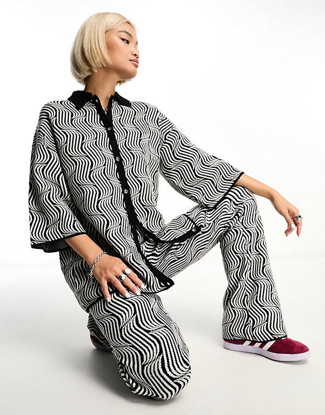 Object - knitted oversized shirt and trouser co-ord in retro mono swirl