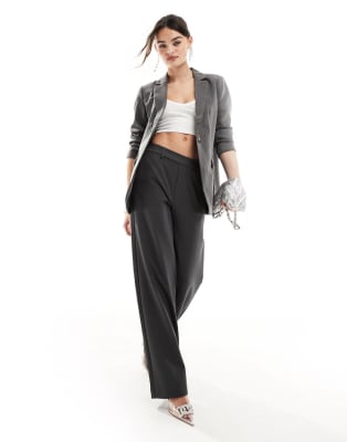 Object tailored blazer and wide leg trouser co ord in grey  ASOS
