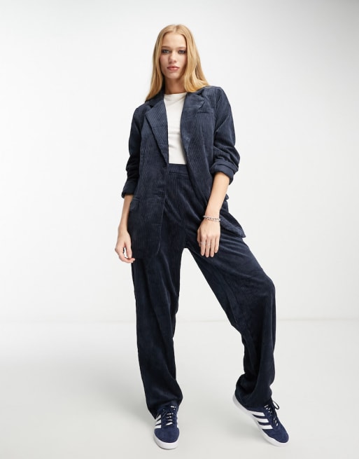 Object tapered cord blazer & pants set in navy