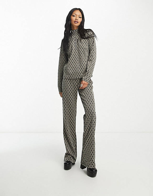 Object - zip neck top and flared trouser co-ord in geo print