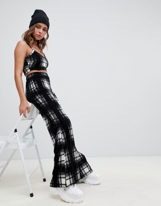 One Above Another cami crop top & wide leg pants in velvet check two-piece
