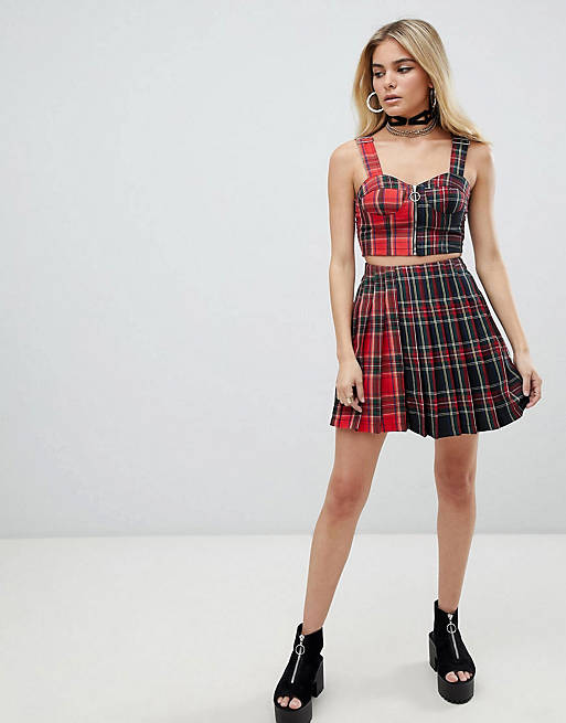 One Above Another crop top & mini skirt in mixed tartan check co-ord