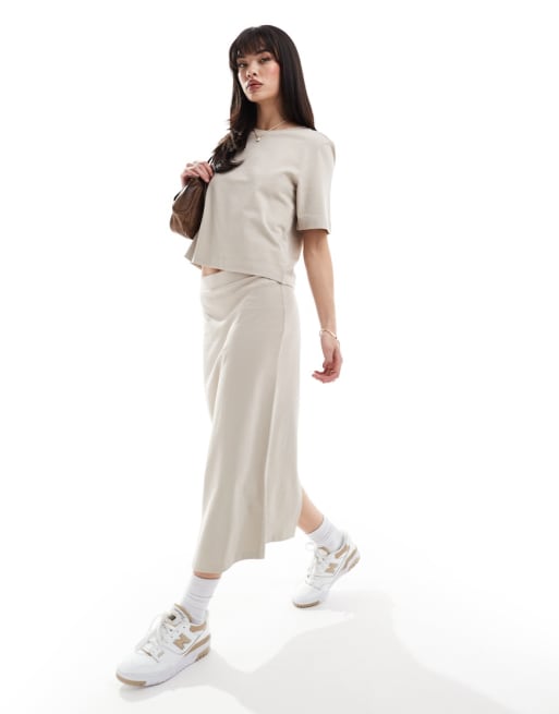 ONLY – Beige, boxigt set i jersey