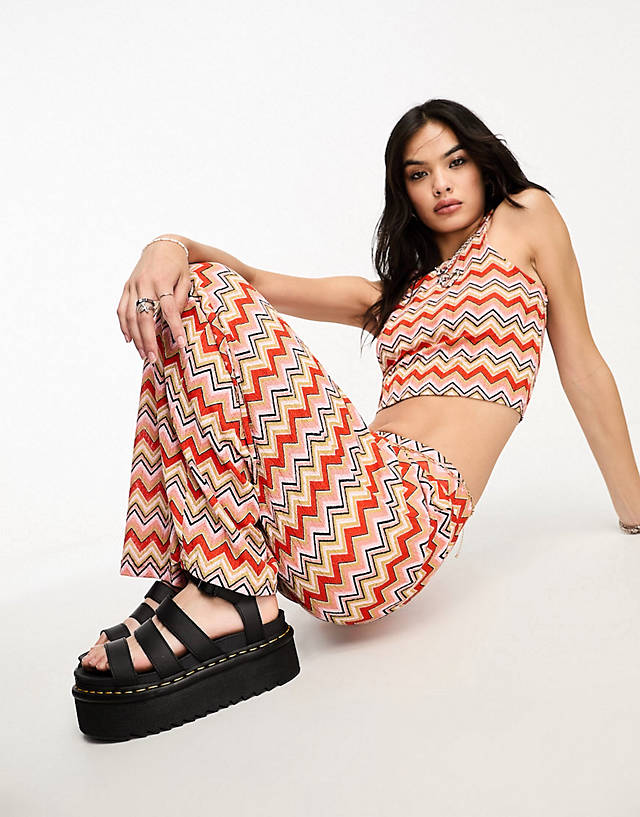 ONLY - boho straight leg trouser and vest top co-ord in multi zig zag print