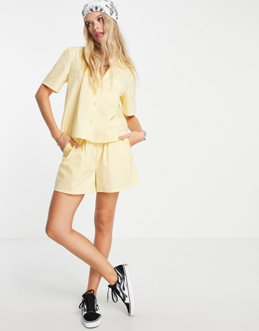 Only - Coordinato con camicia e pantaloncini in popeline, colore giallo