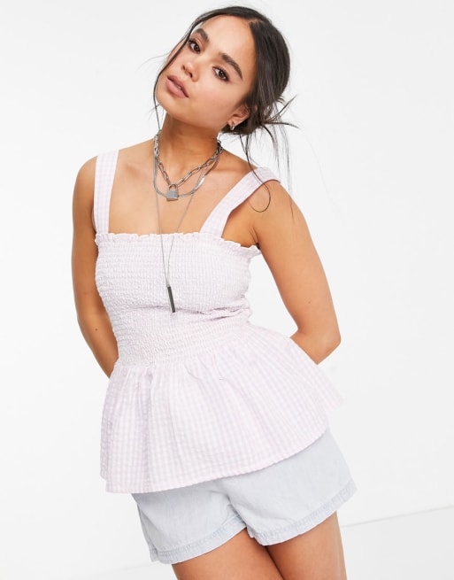 Only - Coordinato con canottiera e pantaloncini arricciati, colore rosa a quadretti