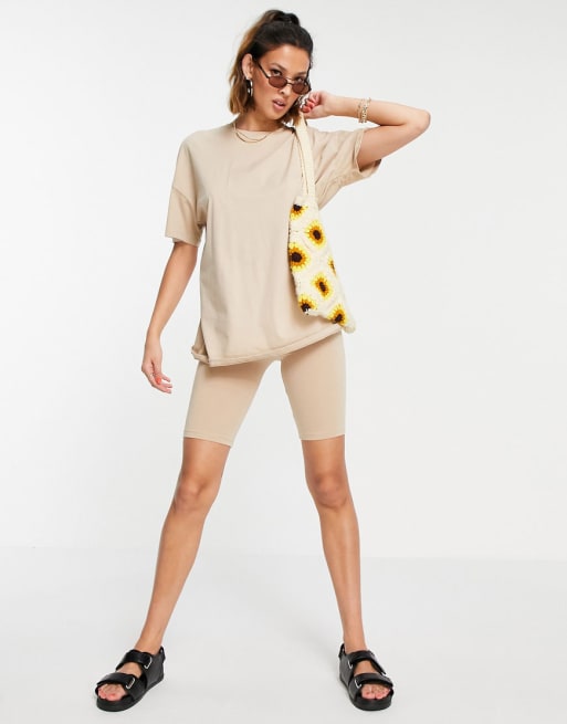 Only cotton oversized tshirt & shorts coord in beige ASOS