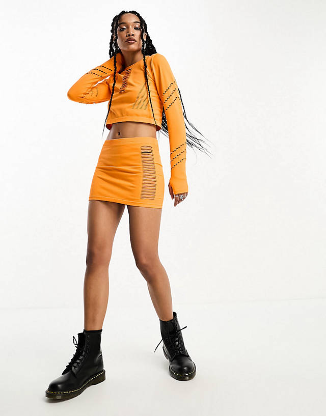 ONLY - cut out seamless top and mini skirt co-ord in orange