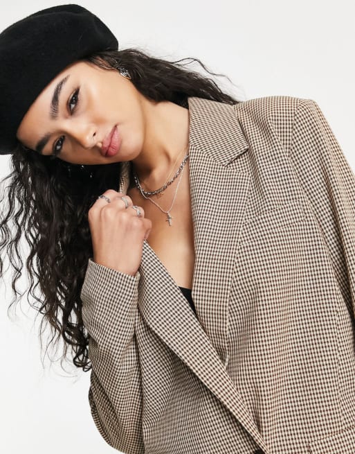 Only - Ensemble à motif pied-de-poule avec blazer et pantalon large
