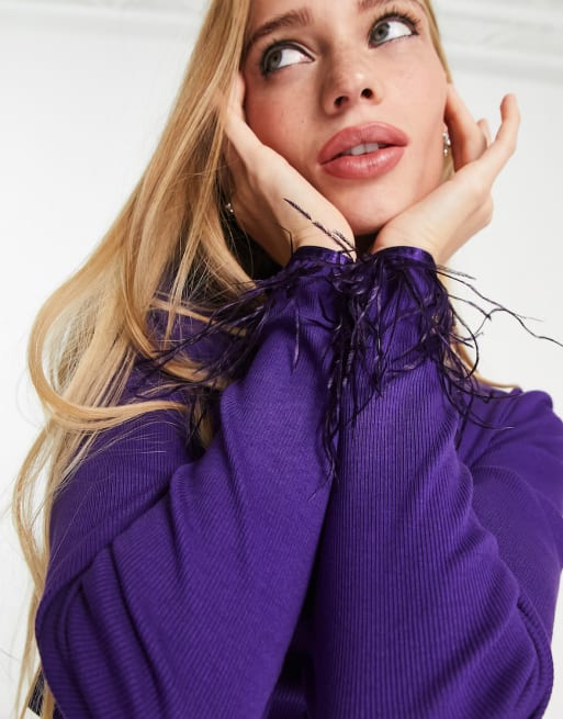 Only feather trim top and mini skirt in purple