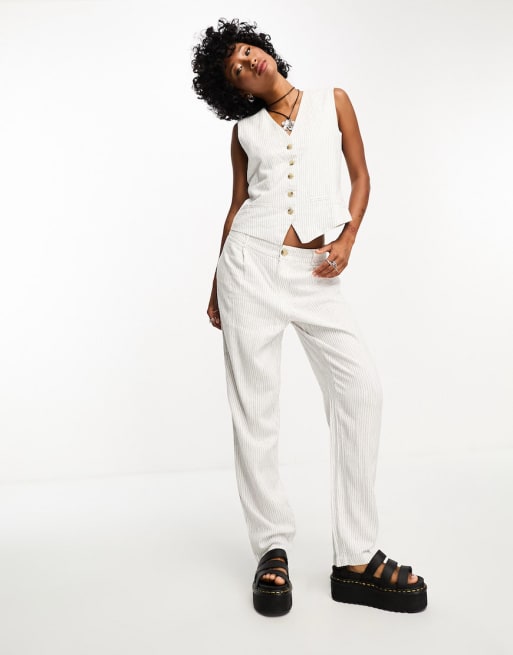 Only linen blend tailored vest & trouser co-ord in white and black ...