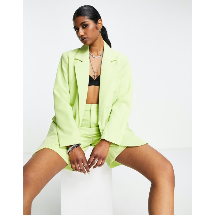 Only oversized blazer city shorts co ord in lime ASOS