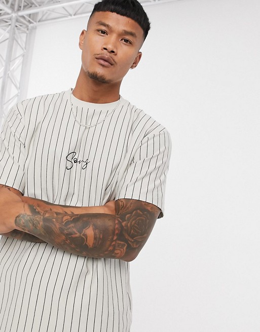 Only & Sons co-ord oversize t-shirt in stone with stripe