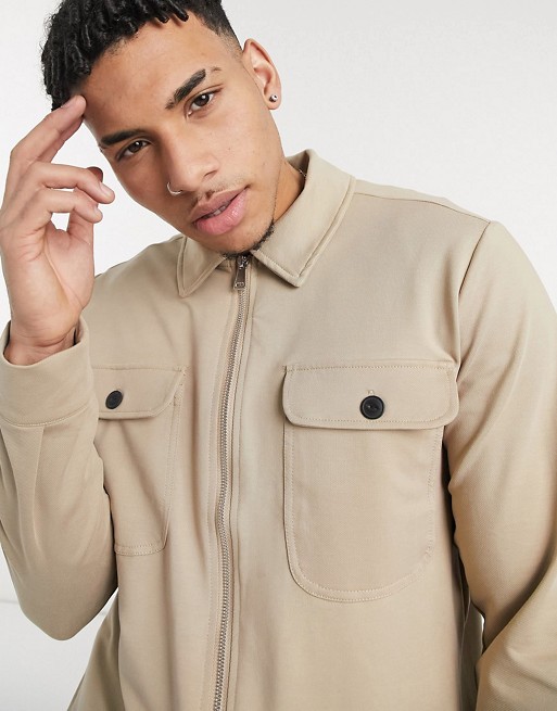 Only & Sons co-ord overshirt in tan