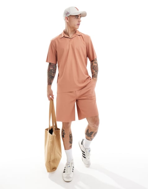 Only & Sons - Co-ord set van plissé overhemd en short in gebrand oranje - view 1