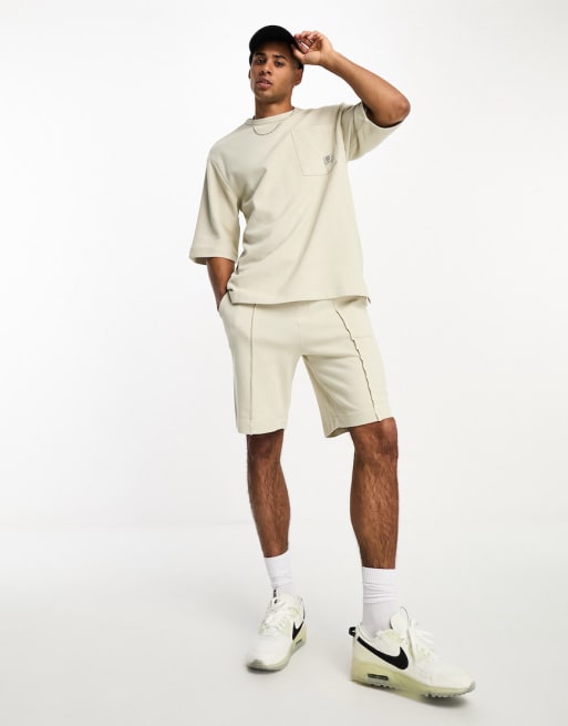 Only & Sons co-ord textured jersey shorts and t-shirt in beige