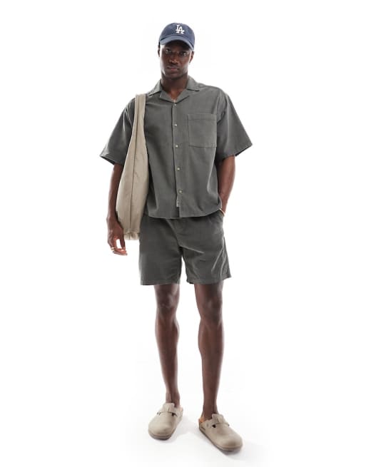 ONLY & SONS fine cord short set in grey