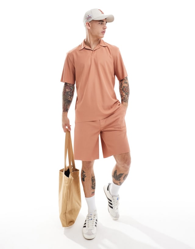 ONLY & SONS - plisse shirt and short co-ord in burnt orange